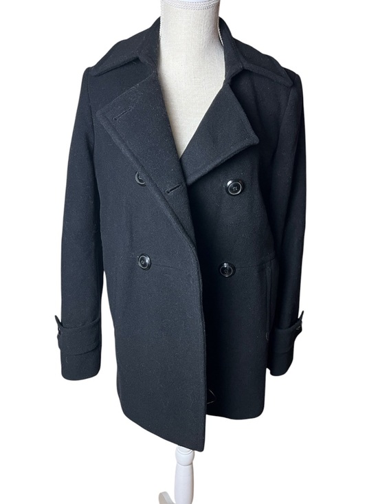 Larry Levine Jackets & Blazers - Larry Levine Double Breasted Wool Blend Black Pea Coat - 4